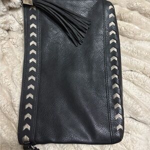 Dolce Vita Black Leather Clutch with Gold/Silver Chevron Accents